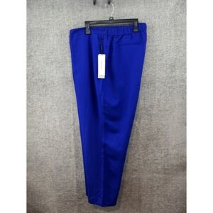 New Calvin Klein Womens 24W Cobalt Blue Side Zip Ankle Linen Blend Pants Pockets